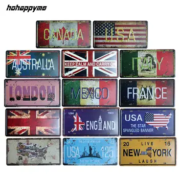 

USA United Kingdom Mexico Flag Metal Tin Sign Coffee Pub Club Gallery Poster Tips Vintage Plaque Wall Cafe Decor Plate 15*30CM