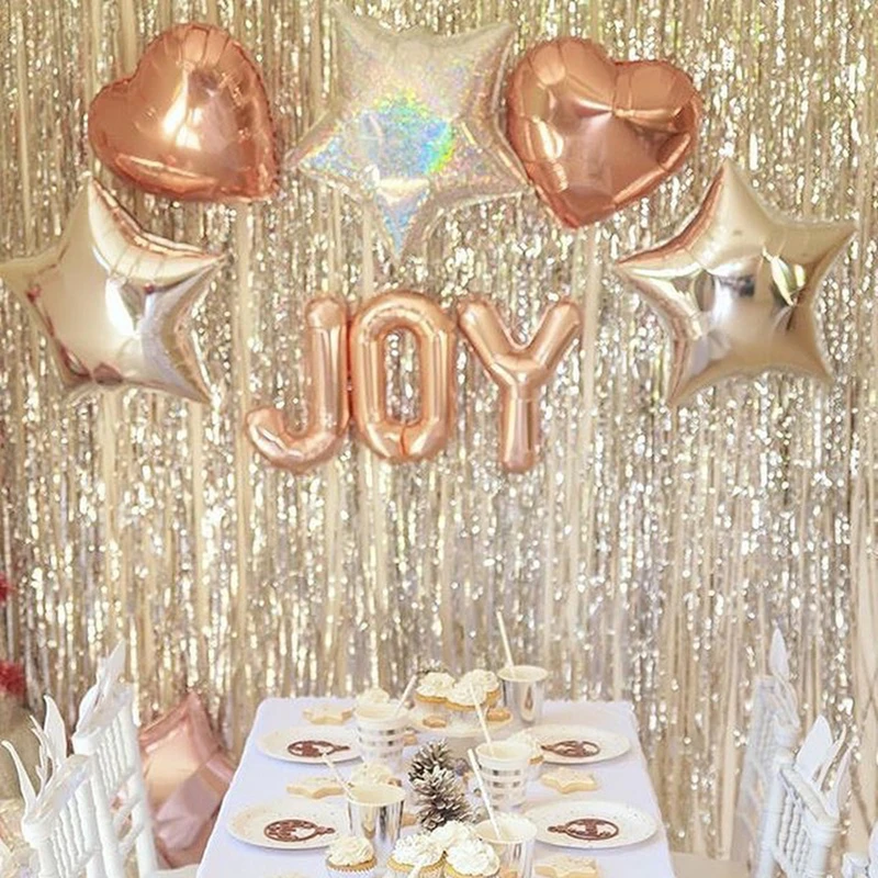 2M 3M Gold Silver Metallic Rain Foil Curtain Tinsel Fringe Tassel Birthday Party Wedding Decoration Backdrop Curtain Photo Props