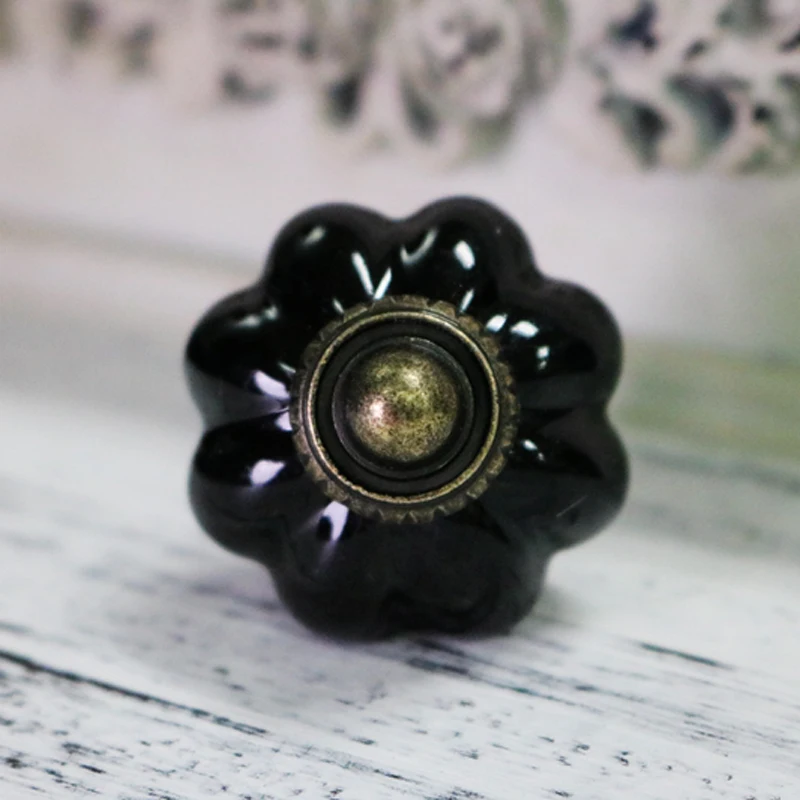 

Black Ceramic Pumpkin Kitchen Cabinet Knobs Cupboard Pulls Closet door Dresser Drawer Knobs Handles Dia 33mm