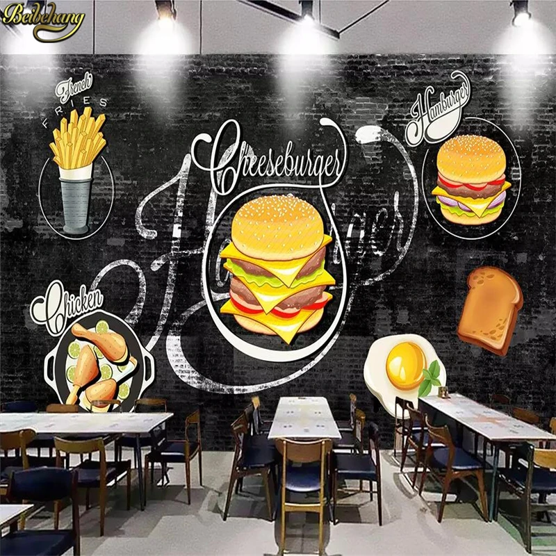 beibehang Custom wallpaper mural hand-painted hamburger wall background wall papers home decor papel de parede 3d wallpaper beibehang papel de parede custom photo wall mural wallpaper 3d hd mediterranean archway blue ocean sea large wall mural paper