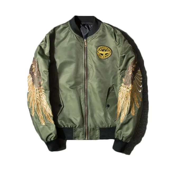 Aolamegs Mens Autumn Jacket Embroidery Gold Eagle Wings Stand Collar