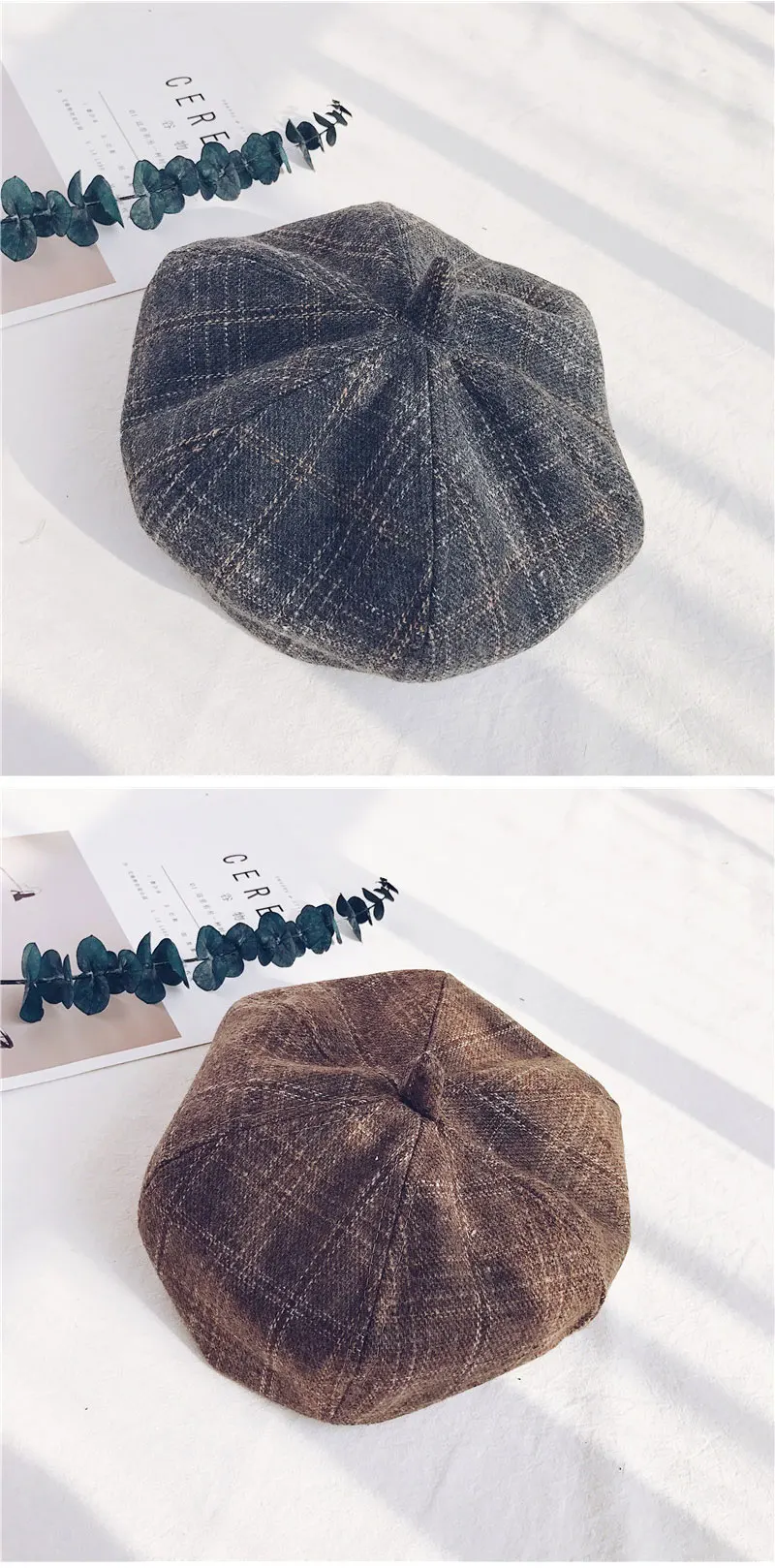 Женская Красивая однотонная кепка газетчика осень зима шерсть Ретро британская Кепка решетки художника шляпа берет милые Восьмиугольные шляпы