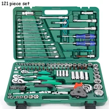 LSQXIGJ-01 набор из 121 предметов, коробка для инструментов для ремонта автомобиля, втулка, гаечный ключ, домашний набор для ремонта автомобиля, трещотка, ремонт, ручные инструменты, разборка шин