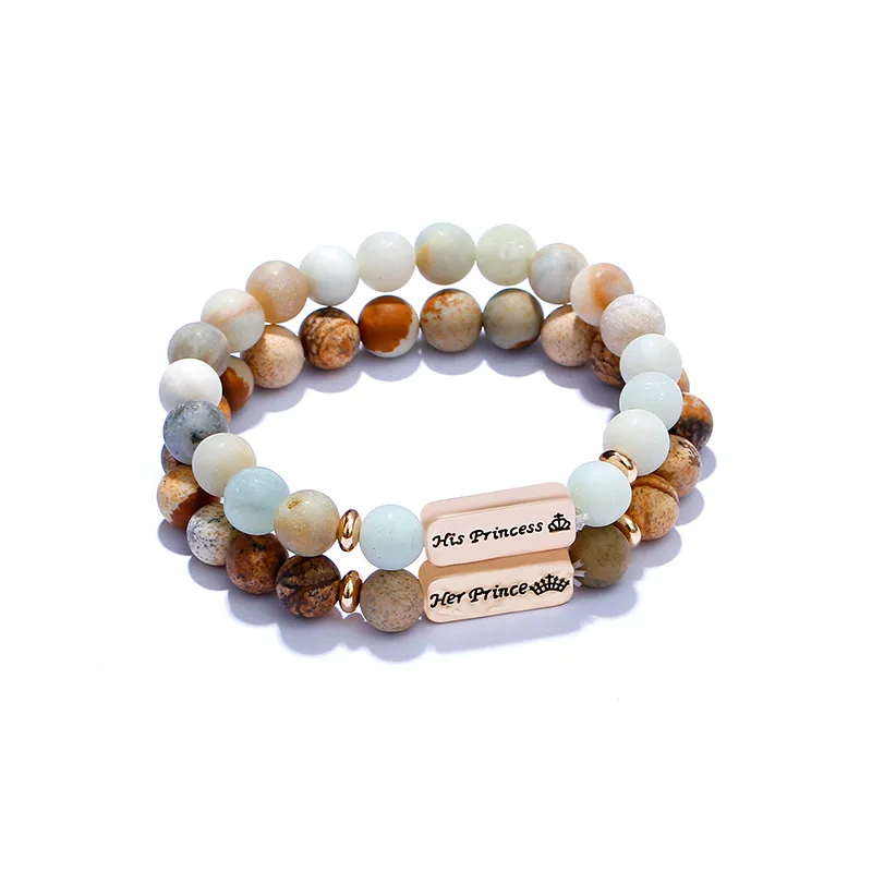 

G.YCX 8mm Elastic Natural Stone Bracelet Her Prince and His Princess Bracelets Personalized Matching Relationship Jewelry Gift