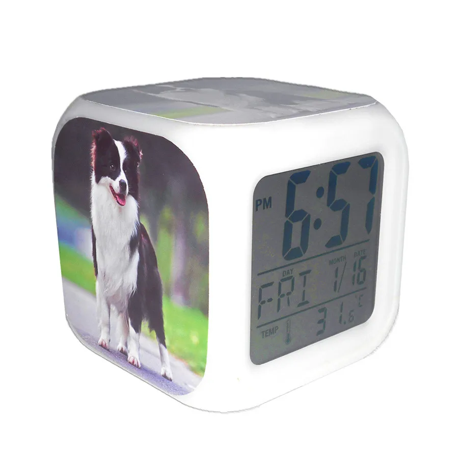 New Led Alarm Clock Border Collie Dog Puppy Creative Desk Table Clock