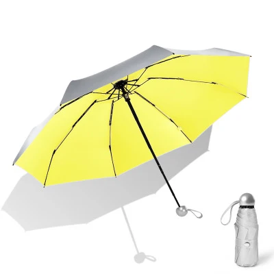 Зонт от солнца и дождя женский титановый Серебряный супер анти-УФ мини-ЗОНТ 8 ребер портативный пятискладной Карманный Зонт для мужчин UPF50 - Цвет: yellow