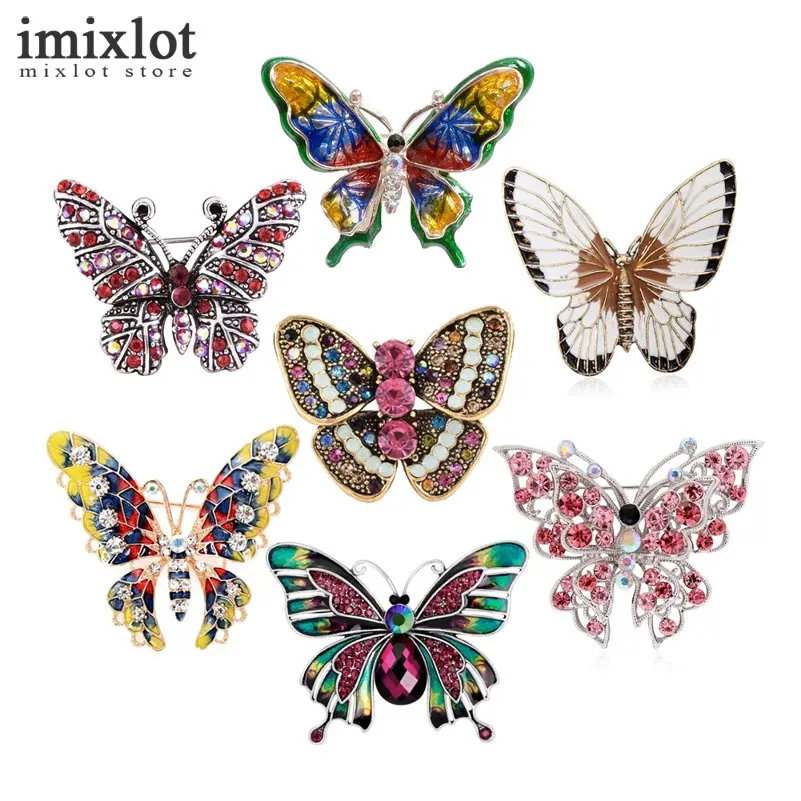 Imixlot Mix стиль эмаль Rhinestome Бабочка Броши для женщин шарф брошка на лацканы шпильки