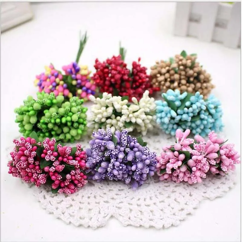 

12pcs/bunch Mini Artificial Pip Berry Picks Fruit Flower Stamens For DIY Wedding Christmas Garland Box Scrapbooking Decoration