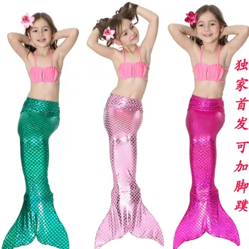 

Children Girl Mermaid Tail Swimsuit with Monopalme Swimming Tail Swimwear Cosplay Swimming Glasses and Flipper Web-footed