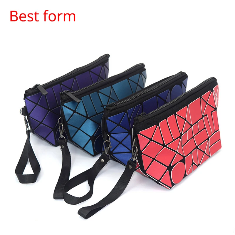 

2019 New Women Diamond Shaped Cosmetic Bag Cases Geometric Folding Make Up Bag Quality PU Organizer Makeup Case Beauty Bags