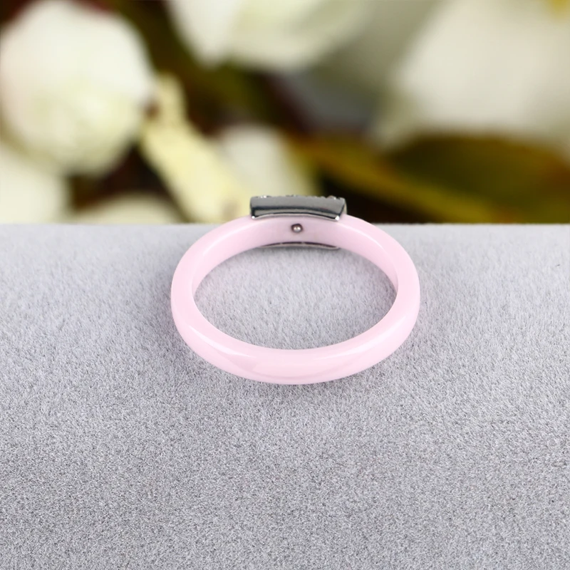 Hot Romantic 3mm Pink Rings for Women Silver Color Crystal Ceramic Rings Shaped Ring Bridal Wedding Jewelry Exquisite