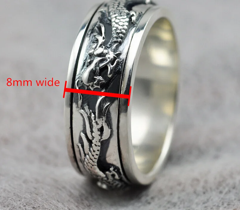 Резное кольцо из серебра 925 пробы с китайским драконом для мужчин, индивидуальное тайское серебряное широкое кольцо S925 в стиле ретро(HY