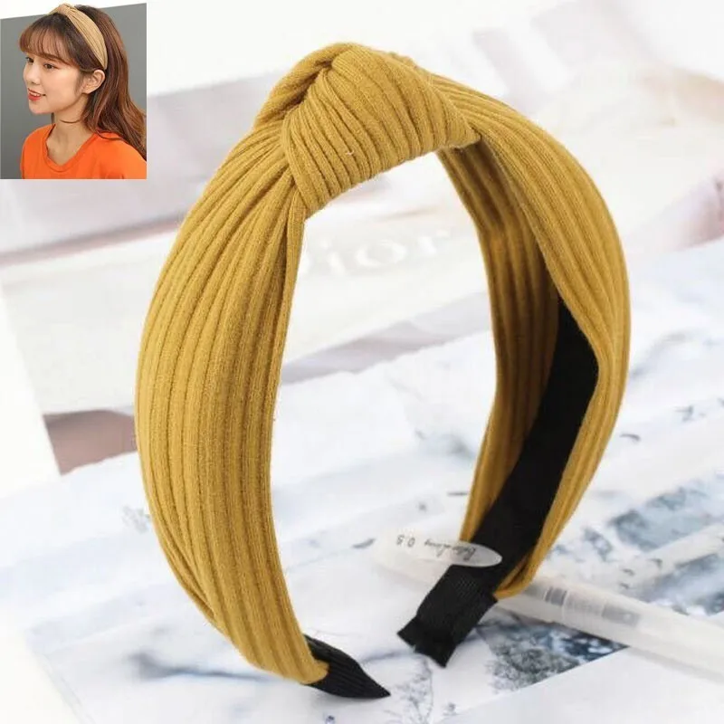 

New Women's Hair Accessories Solid Cross Knot Wide Side Fashion Headband Solid Color Fabric Simple Hair Band Headband