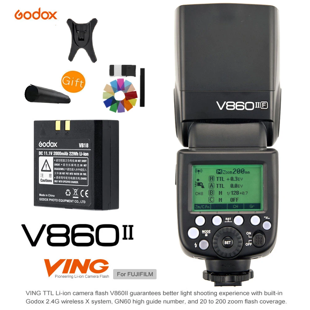 Godox V860II-F GN60 TTL HSS 1/8000S литий-ионная батарея Speedlite 2 4G Беспроводная система X