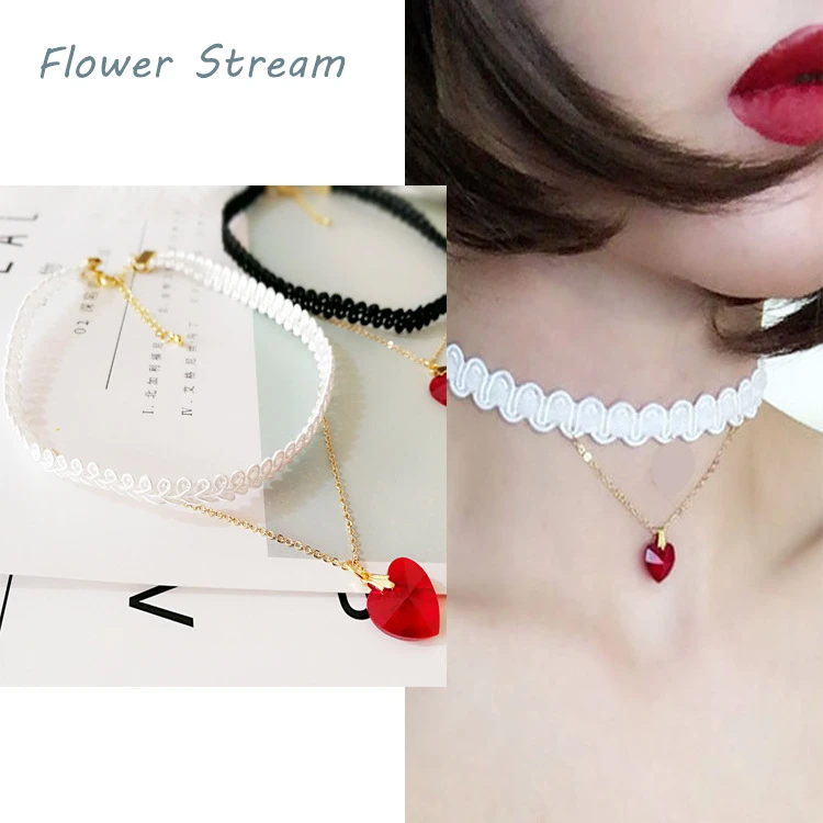 

Japanese Harajuku Style Cute Girl Sweet Joker Double Love Choker Necklace Collarbone Chain
