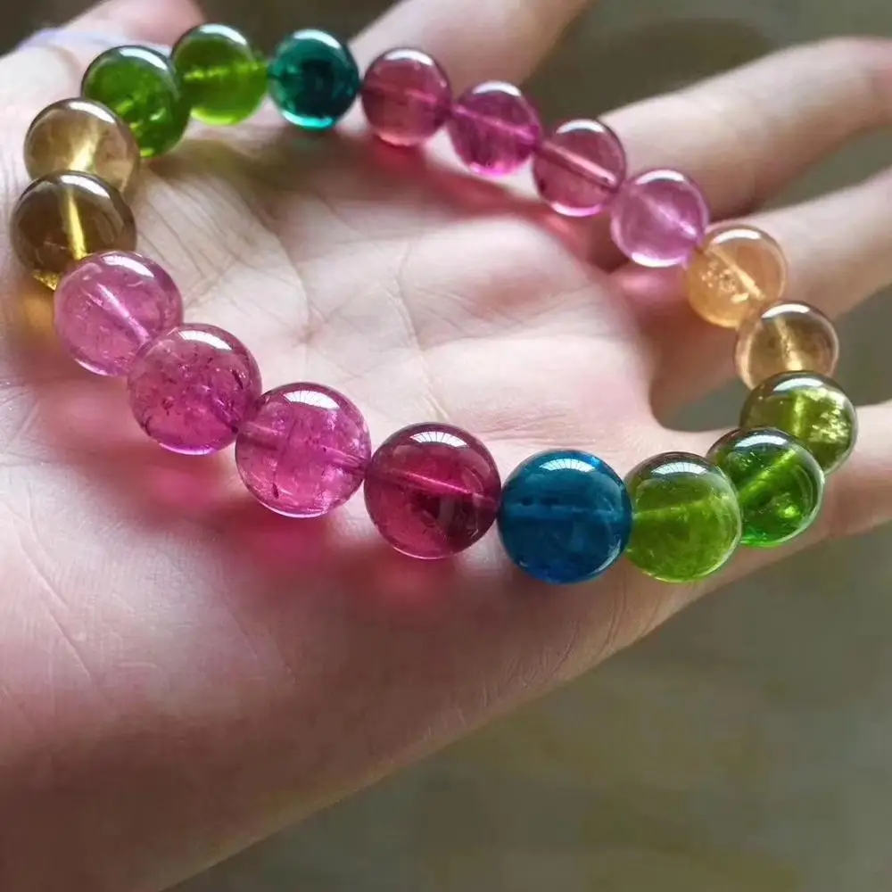 

Top Quality Natural Colorful Tourmaline Quartz Round Beads 10.5mm Brazil Women Men Crystal Tourmaline AAAAAA Certificate