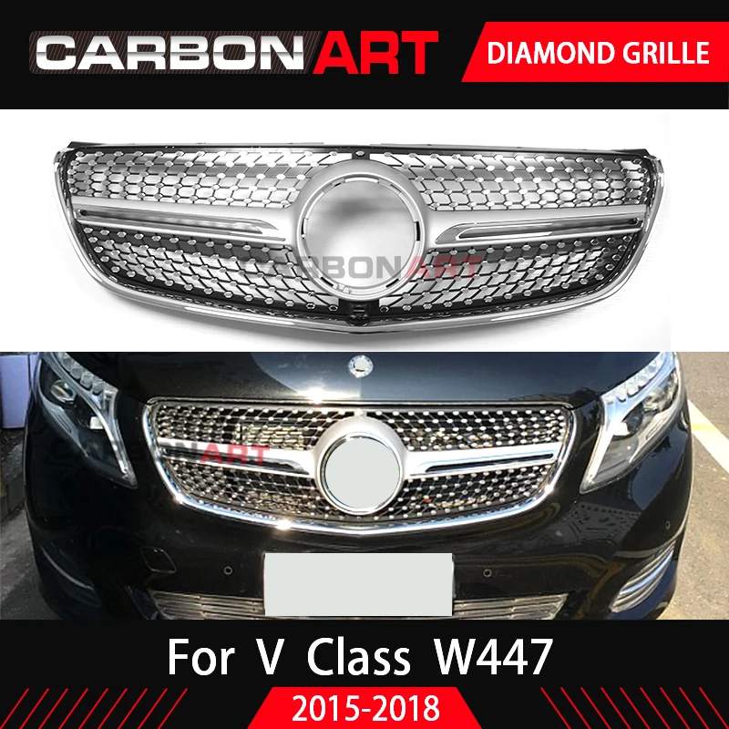 For V Class W447 Diamond Grille Black Silver Chrome For Mercedes V260 V250 Front Bumper Racing Grill 2015-2018 - buy at the price of in aliexpress.com | imall.com