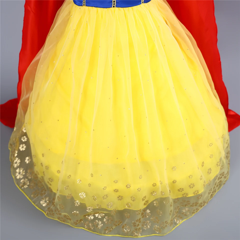 Летнее платье принцессы Белоснежки; костюм для девочек; Детские костюмы с пышными рукавами и длинным плащом; нарядное платье для дня рождения