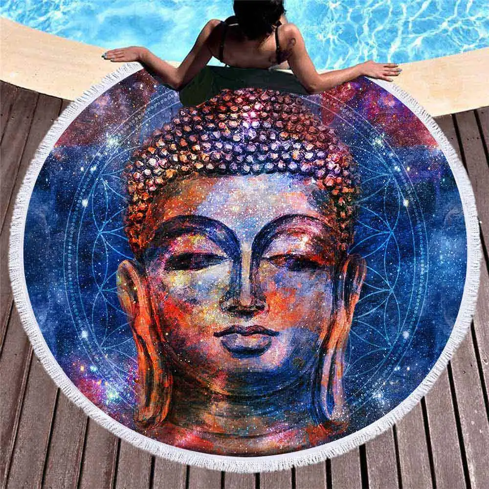 Lannidaa загадочная статуя Будды круглое пляжное полотенце для взрослых микрофибра Крытый уличный Коврик для йоги домашний декор диван стол Крышка