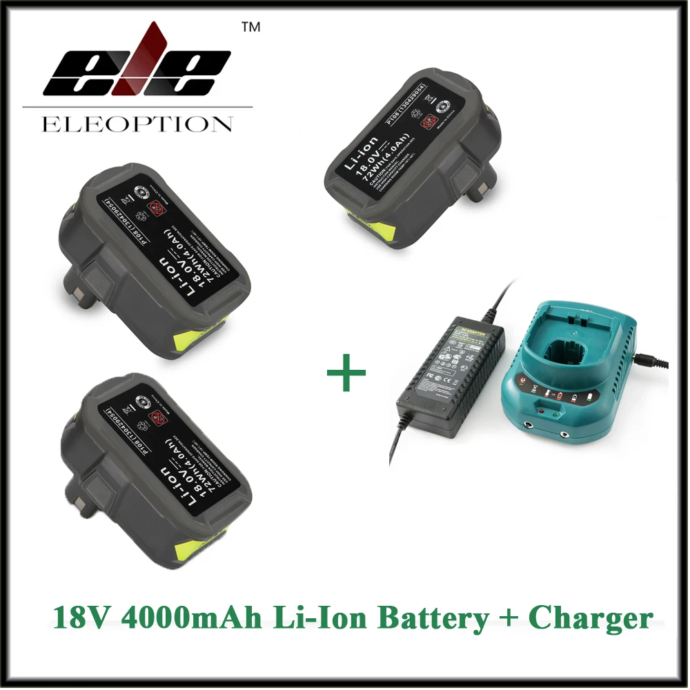 

Eleoption 3 PCS P108 18V 4000mAh Li-Ion Rechargeable Battery Power Tool Battery For Ryobi P108 RB18L40 + Charger 12-18V