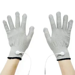 1 пара Проводящий волокна электрода Массаж Десятки перчатки с адаптером провод Применение для ДЕСЯТКИ/EMS блок FDA очищается