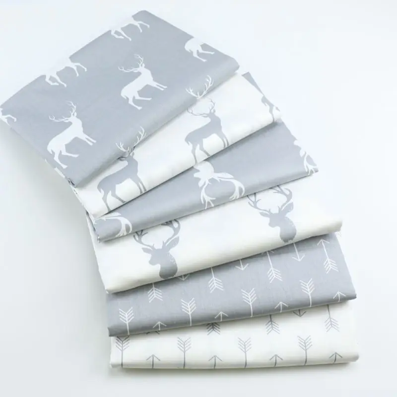 

DIY Patchwork Quilting Sewing Pillows Baby Dress Bedding Decoration Grey Pink Cartoon Deer Arrow Twill Cotton Fabric by Meters
