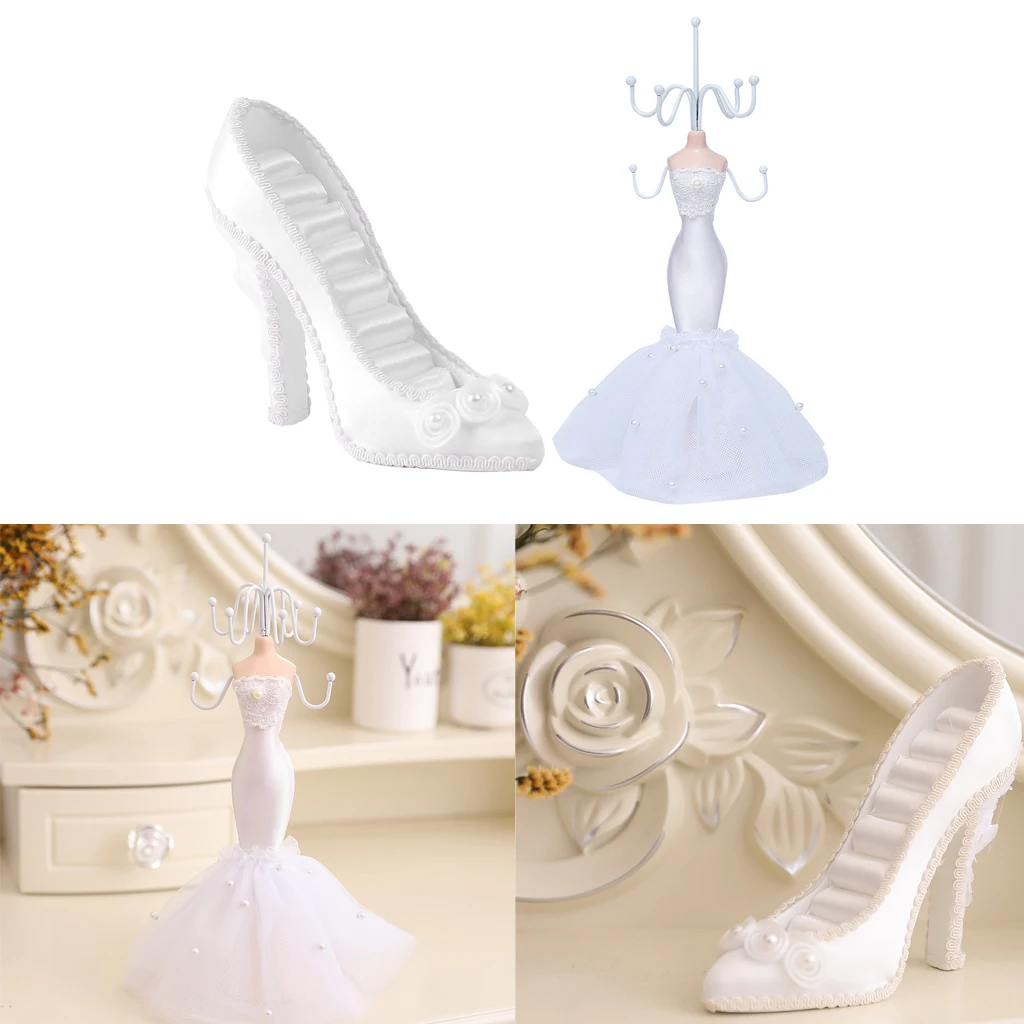 Mannequin Jewelry Display Hanging Holder + High Heels Jewelry Stand Rack Set for Necklace Earrings Rings Bracelets Display