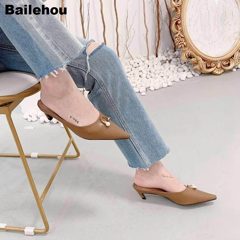 Bailehou/2019 г. весенние женские тапочки Брендовая обувь с пряжкой на каблуке рюмочка