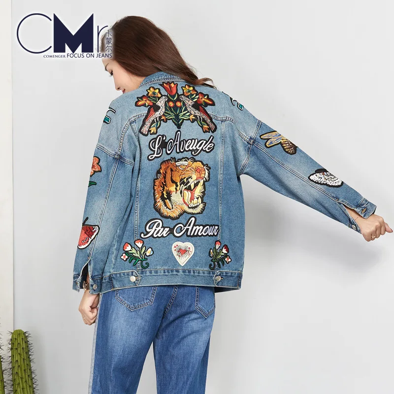 

Embroidered Jacket Designs Floral Denim Coat Long Sleeve Vintage Shorts 2019 New Fashion Women Jeans Jacket With Rose Embroidery