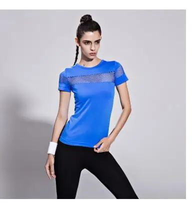 Fitness Women Sports T-shirt Running Short Sleeve Quick Dry Breathable Gym Sexy Hollow Nylon Sportswear Tops