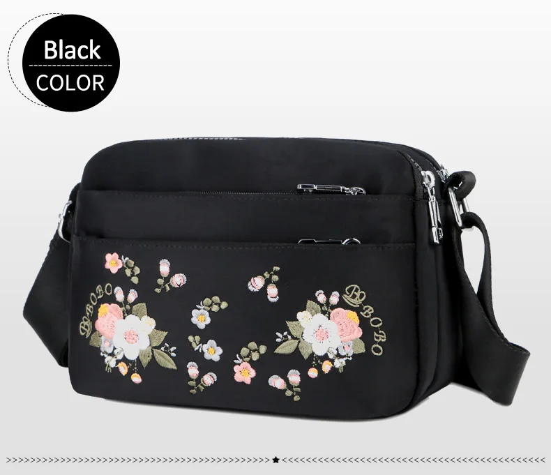 Luxury Brand Flower Shoulder Bag Women Small High Quality Nylon Tote Top-handle Travel Crossbody Bag Embroidery Messenger Bags