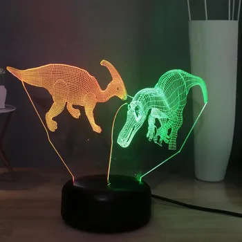 

Cute Animal 3D Cartoon Jurassic Park Double Dinosaur Mixed 7 Color LED Novel Dec Atmosphere Touch Night Mood Light Kids Gift Toy