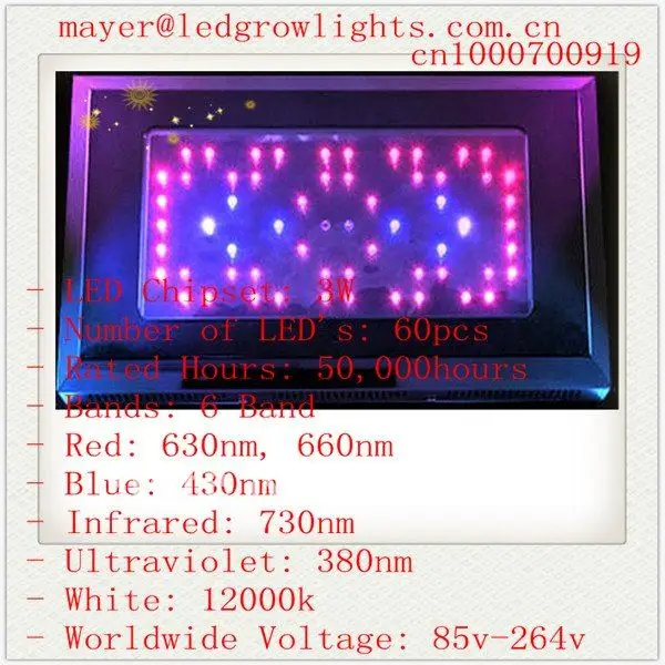 

6 SPECTRUM 180W LED Grow Light Panel with 60 x 3w LEDs ,use black star's design