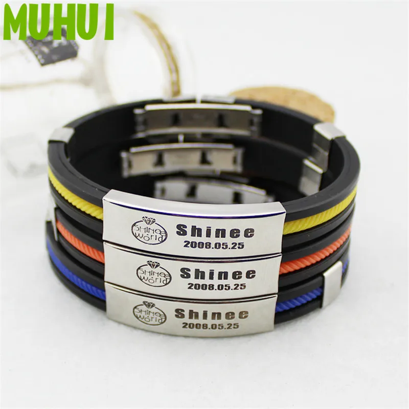 

Kpop Shinee Titanium Steel Silicone Color Bracelets For Women Jewelry Pulsera 18113