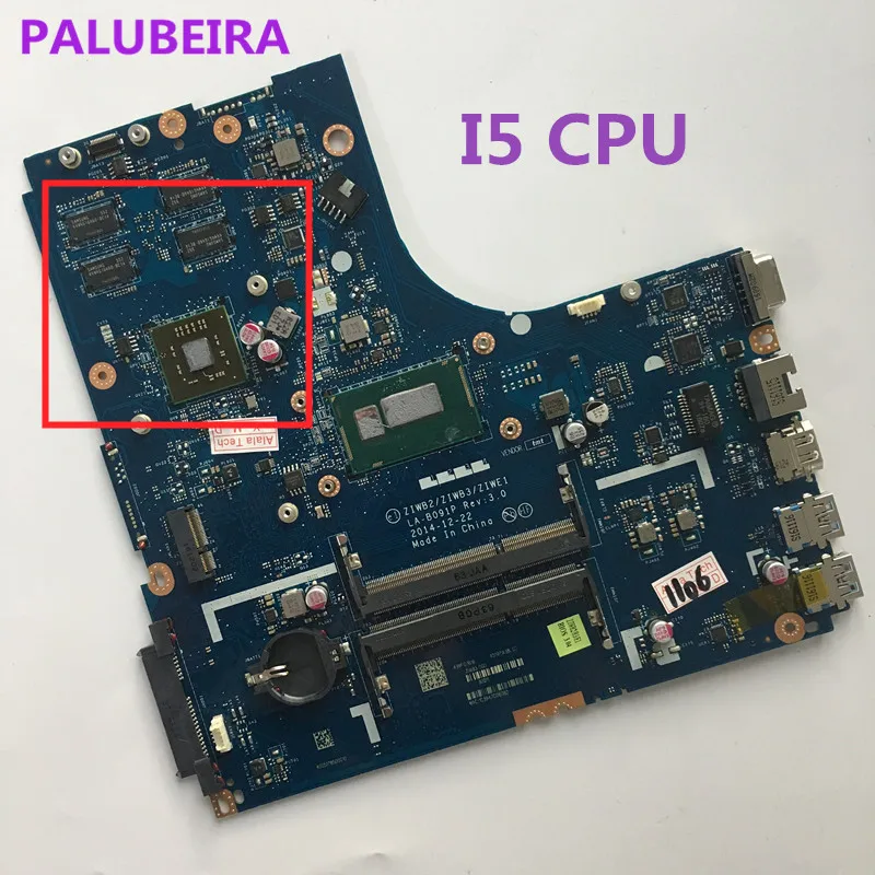 PALUBEIRA для Lenovo Ideapad B50-70 B50 70 Материнская плата ноутбука ZIWB2/ZIWB3/ZIWE1 LA-B091P SR1EF с I5