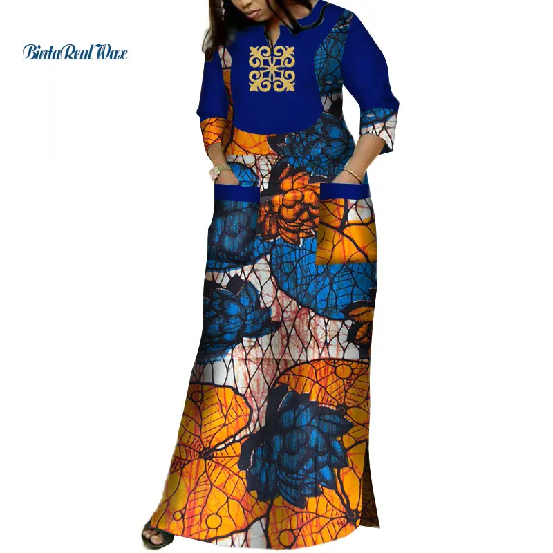 Дашики африканские платья для женщин Базен Riche аппликация принт Длинные платья с 2 карманами традиционная африканская одежда WY3620 - Цвет: 3