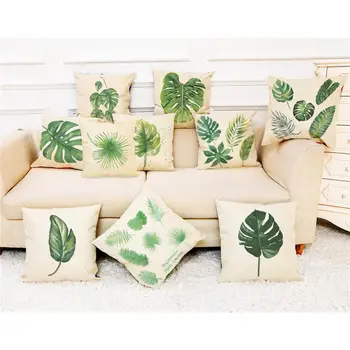 

Home Decor Cushion Cover Big Leaf Tropical Plants Throw Pillowcase decorative cushion covers green 45*45#0121y10