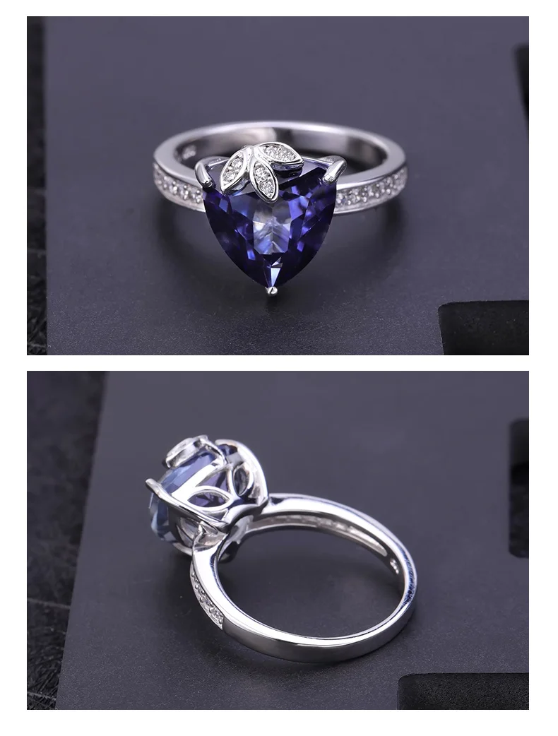 Gem's Ballet 5.89Ct натуральный иолит синий мистический кварцевый камень треугольные кольца для женщин 925 пробы серебряные ювелирные изделия