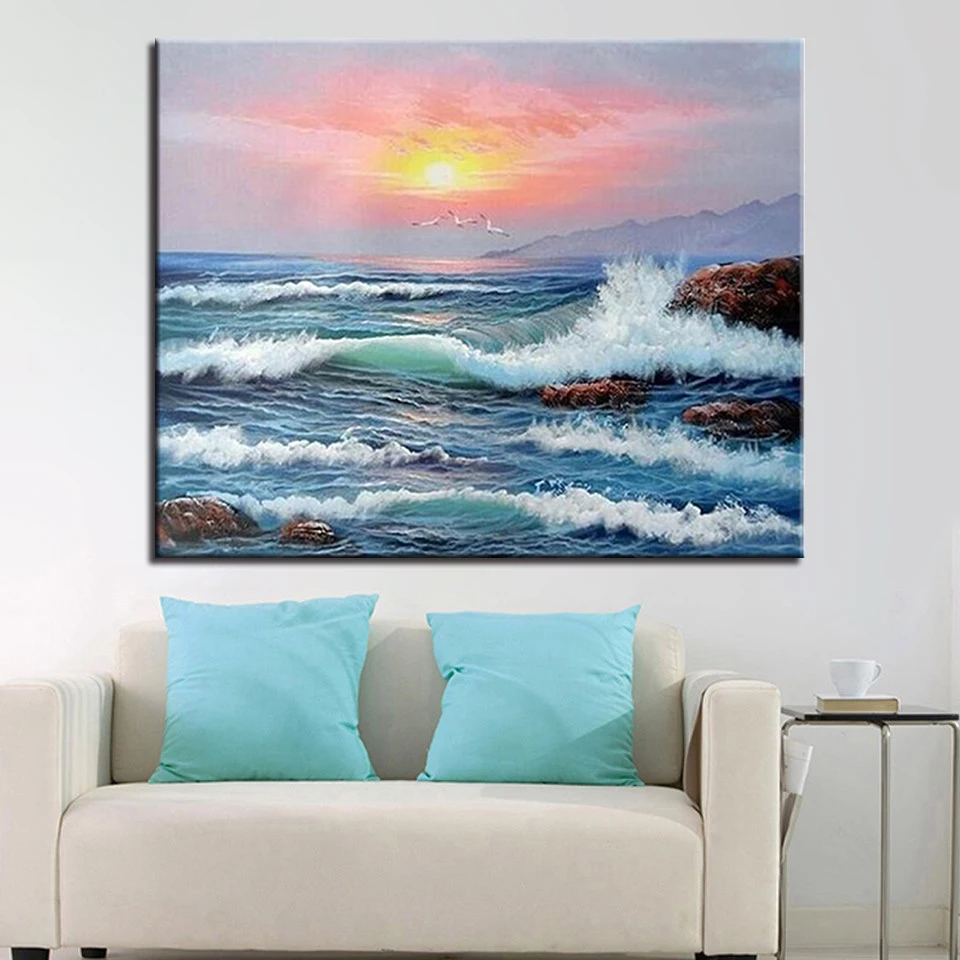 DIY краски ing Sea по номерам закат морская волна настенные картины ручная краска раскраска Sunrise Seagull холст для гостиной домашний декор