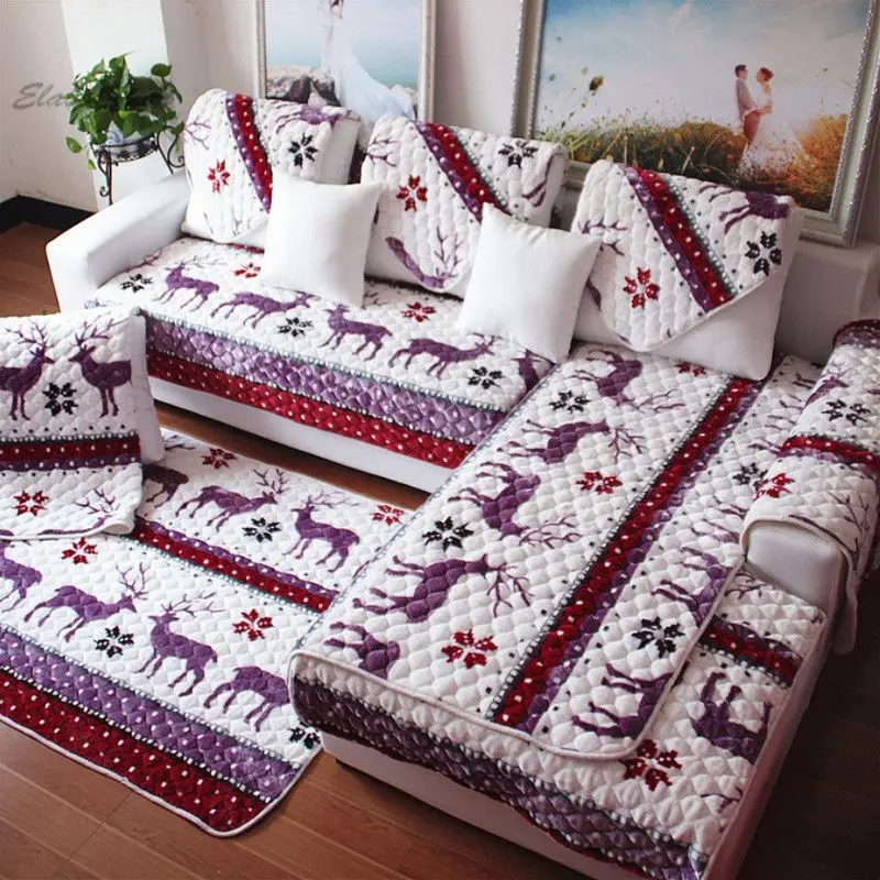 Christmas plush print sectional funda Sofa fabric couch cover sofa