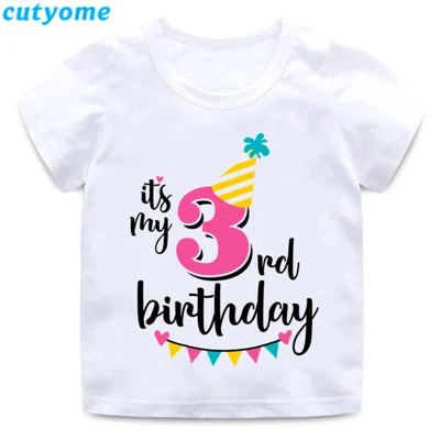 Cutyome/футболки для детского дня рождения для малышей белая одежда для мальчиков и девочек забавная Футболка с принтом цифр 1-9 подарки на день рождения, топы для детей 3, 7, 8, 9 лет - Color: White 3