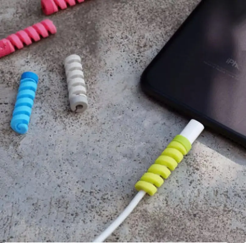 

4Pcs Spiral Cable Protector Data Line Silicone Bobbin Winder Protective for Iphone Android USB Charging Earphone Case Cover