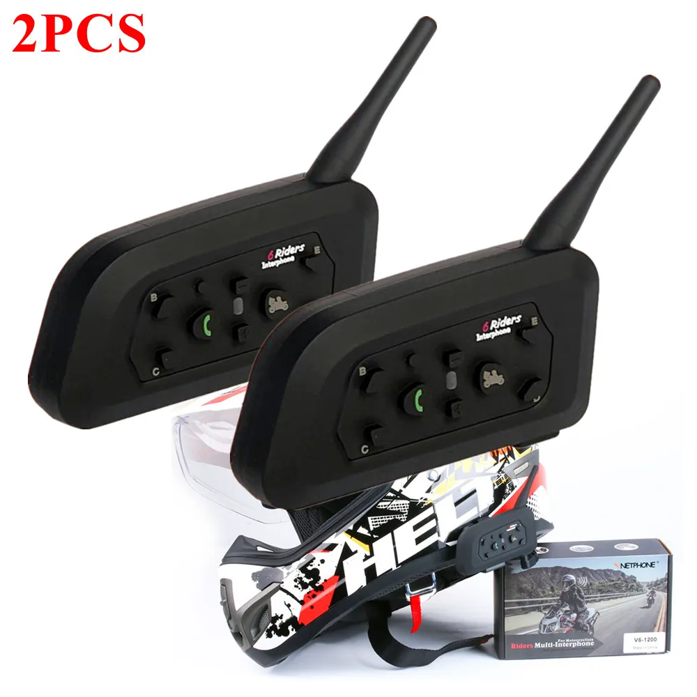 

Newest Motorcycle Helmet Intercom 2PCS Wireless Bluetooth Helmet Headsets 1200m Interphone For 6 Riders Motor Intercomunicador