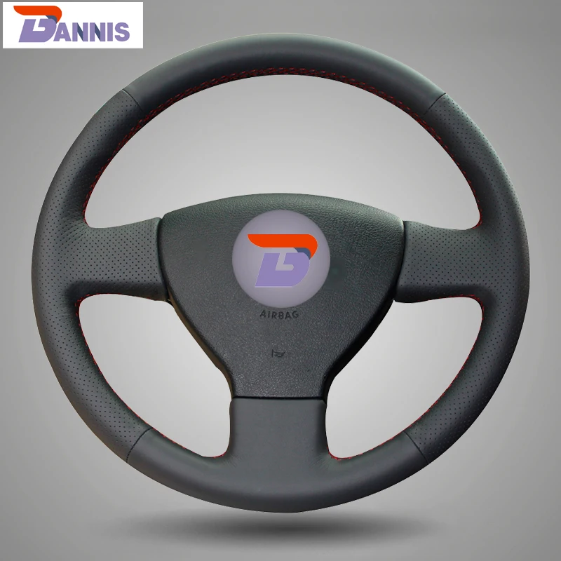 BANNIS Black Artificial Leather Hand stitched Steering Wheel Cover for for Volkswagen Old VW Golf Polo