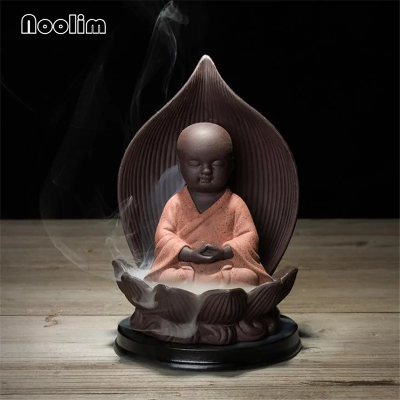 

Zen Little Buddha One Bodhi Leaf Backflow Incense Burner Handmade Home Teahouse Decor Zen Buddhist Aromatherapy Censer