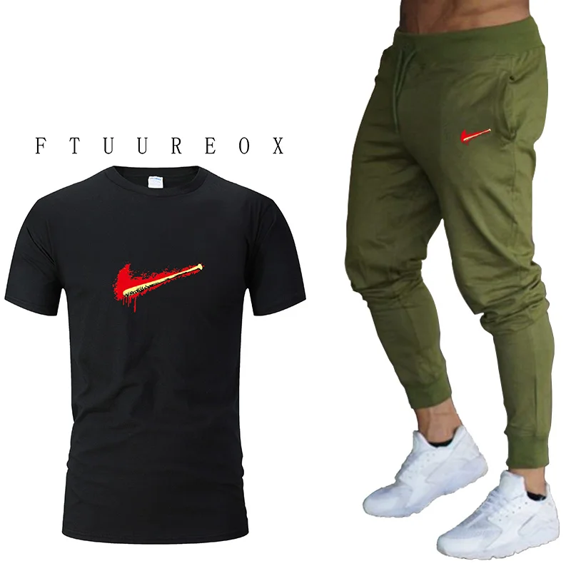 

Men's Running Sets Quick-drying Breathable T-shirt+pants Slim Stretch Sweatpants Summer Jogging Fitness training Sports Suits