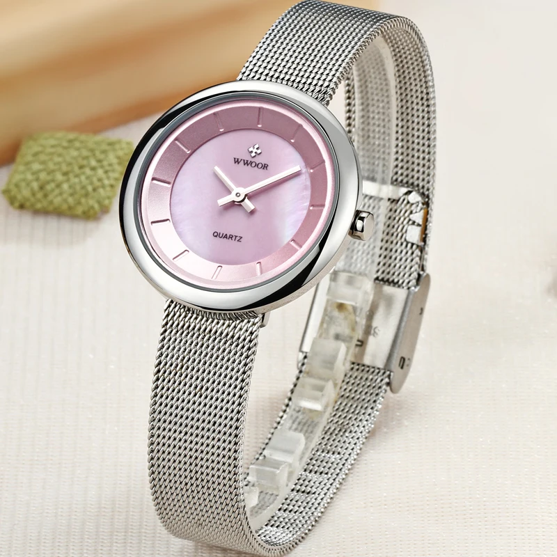 Часы WWOOR женские кварцевые брендовые роскошные повседневные ультратонкие модные