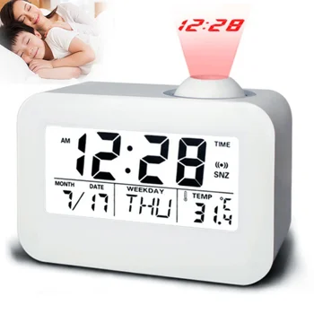 

Electronic Voice Talking Calendar LCD Projector Alarm Clock Time Temperature Digital Display Desk Table Bedside Clocks H
