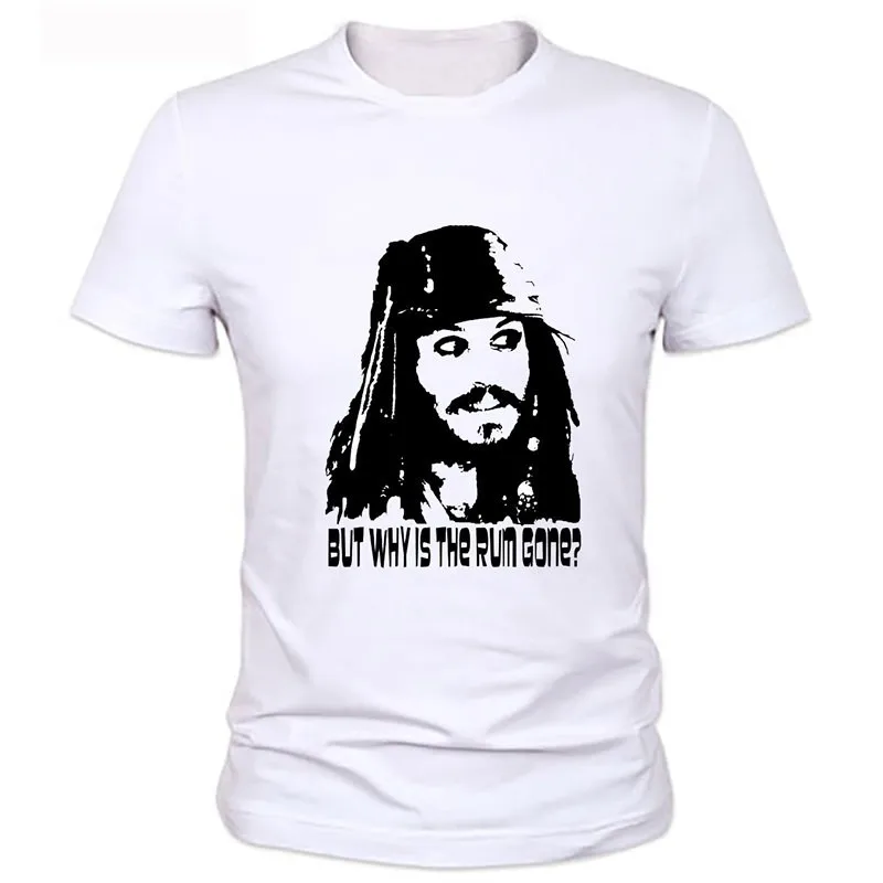 

2019 New style Short-sleeves T-shirt Men Pirates of the Caribbean shirt White punk prints captain jack sparrow Hip hop t shirt