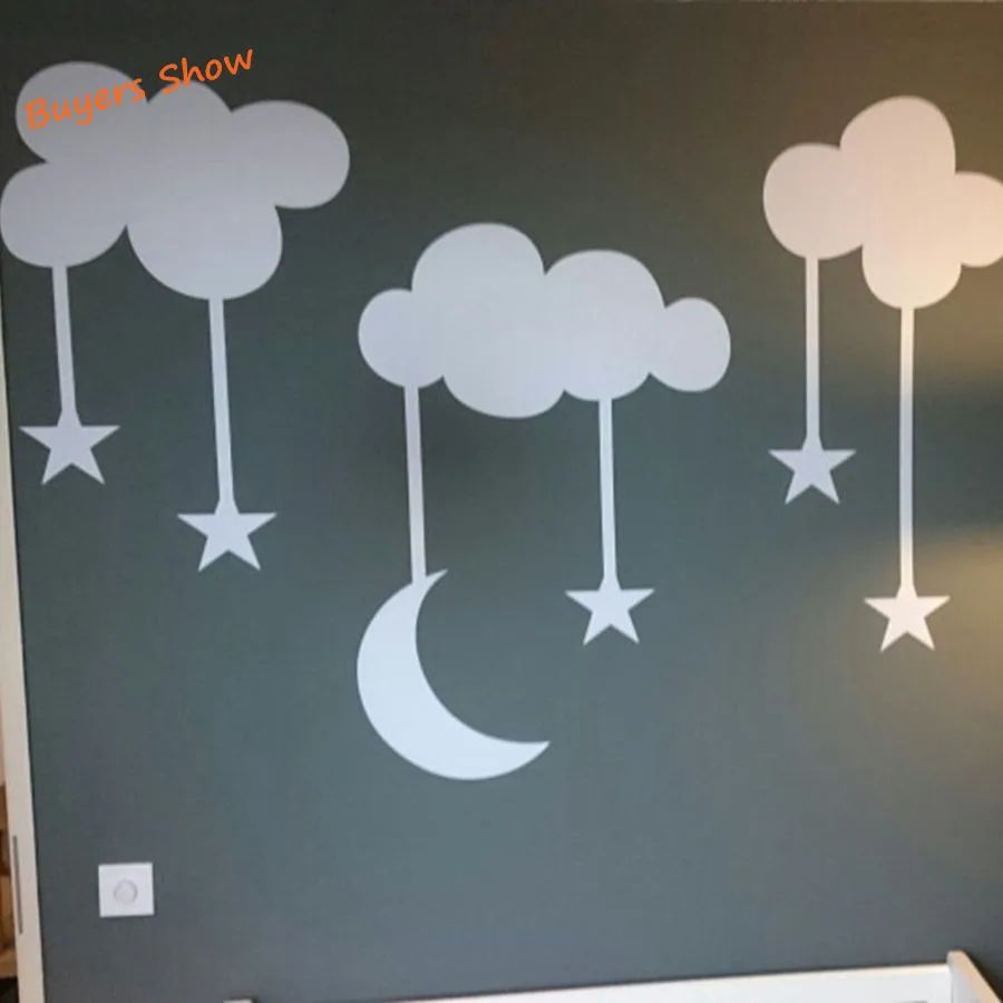 Виниловые наклейки на стены большого размера 220x140 см, луна, звезды, облака, детская комната/детская комната, милый мультяшный Декор